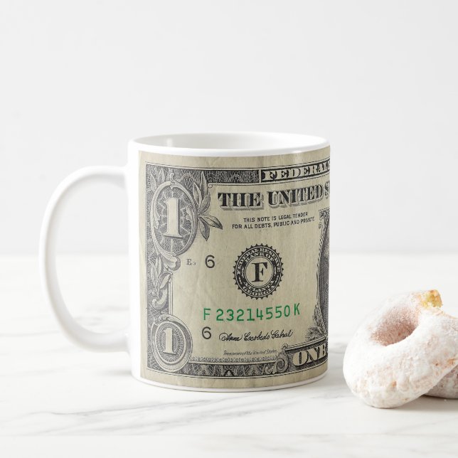 One Dollar Bill Mug,White Coffee Mug (With Donut)