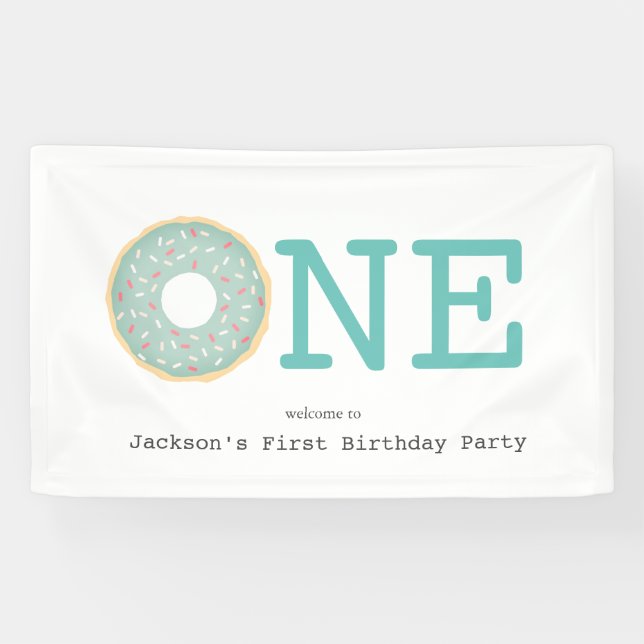 ONE Doughnut Mint Green Boy's First Birthday Banner (Horizontal)