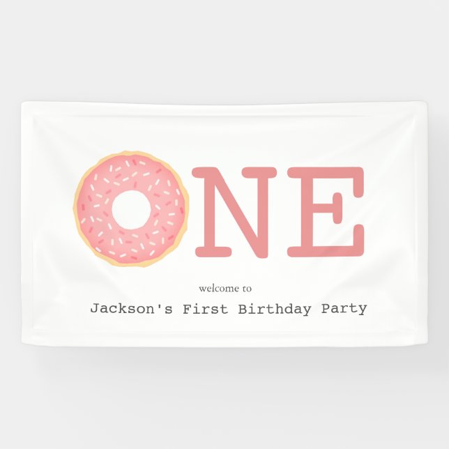 ONE Doughnut Pink Girl's First Birthday Banner (Horizontal)
