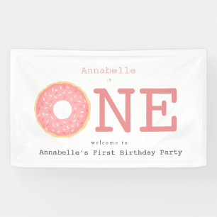 ONE Doughnut Pink Girl's First Birthday Banner