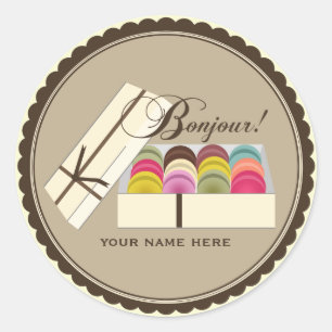 One Dozen French Macarons Bonjour Personalised Classic Round Sticker