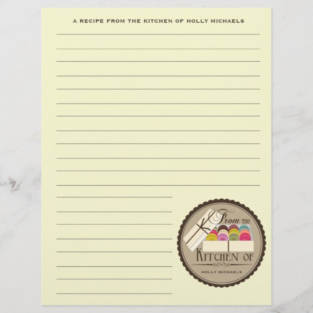 One Dozen French Macarons Recipe Paper (Front)