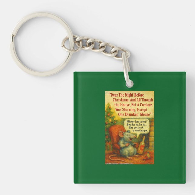 One Drunken' Mouse – Christmas Card Chaos Key Ring (Front)