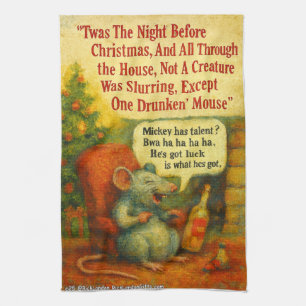 One Drunken' Mouse – Christmas Card Chaos Tea Towel