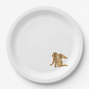 One Elegant Shiny Golden Angel White Paper Plate