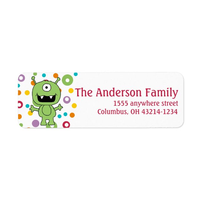 One Eye Green Alien Return Address Labels d1 (Front)