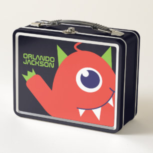 One eyed alien monster orange kids name lunch box