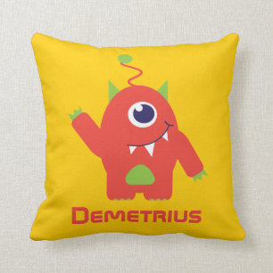 One eyed alien orange & yellow kids pillow
