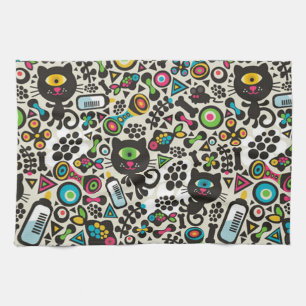 One Eyed Black Cat Tea Towel
