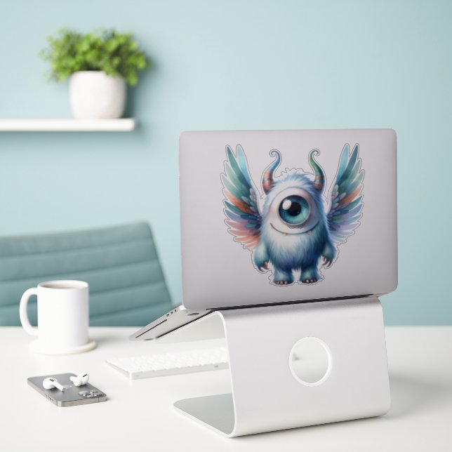One-Eyed Monster Transparent Sticker (Laptop On Desk)