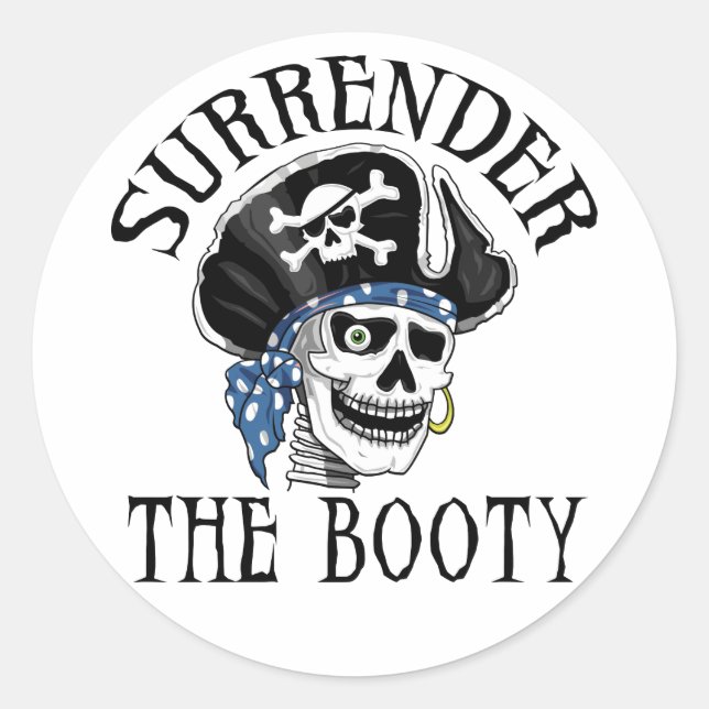 One-eyed Pirate Skull and Crossbones Classic Round Sticker (Front)
