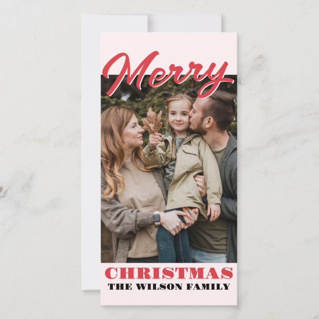 One Family Photo Red Simple Merry Christmas Holiday Card (Front)