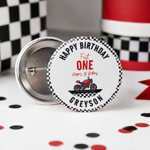 One Fast Race Motorcycle Boy 1st Birthday Party 3 Cm Round Badge