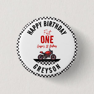 One Fast Race Motorcycle Boy 1st Birthday Party 3 Cm Round Badge