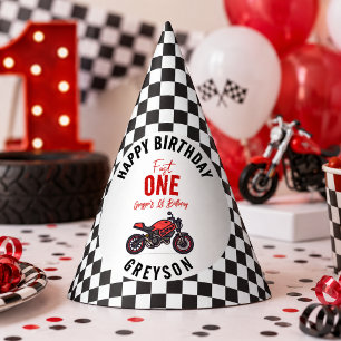 One Fast Race Motorcycle Boy 1st Birthday Party Hat