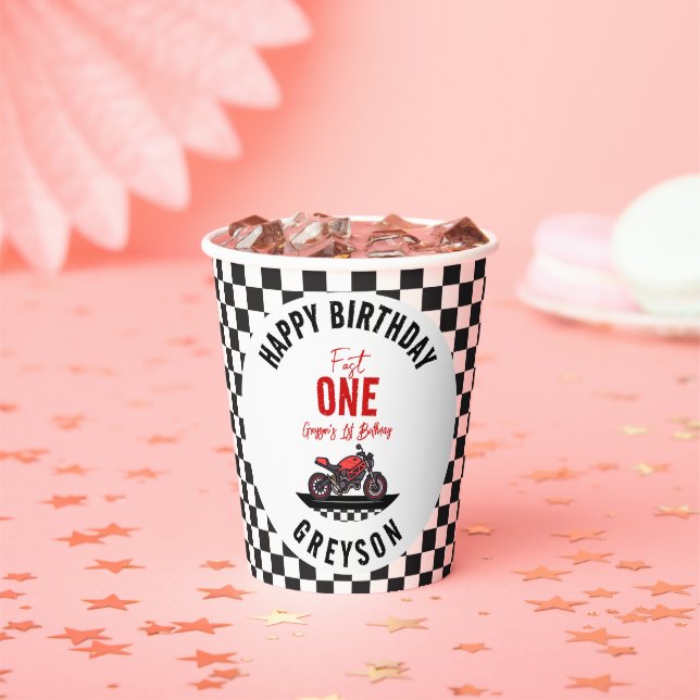 One Fast Race Motorcycle Boy 1st Birthday Party Paper Cups (Insitu)