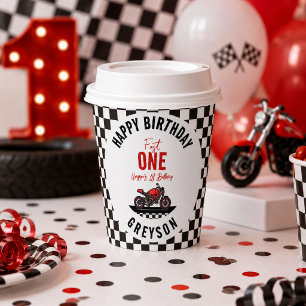 One Fast Race Motorcycle Boy 1st Birthday Party Paper Cups