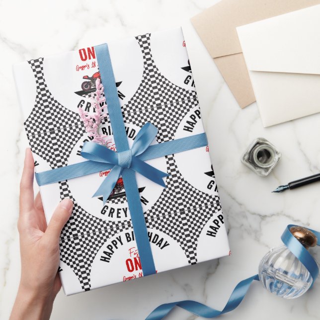 One Fast Race Motorcycle Boy 1st Birthday Party Wrapping Paper (Gifting)