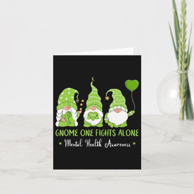 One Fights Alone Green Ribbon Mental Health Awaren Card (Front)