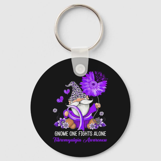 One Fights Alone Ribbon Fibromyalgia Awareness  Key Ring (Front)