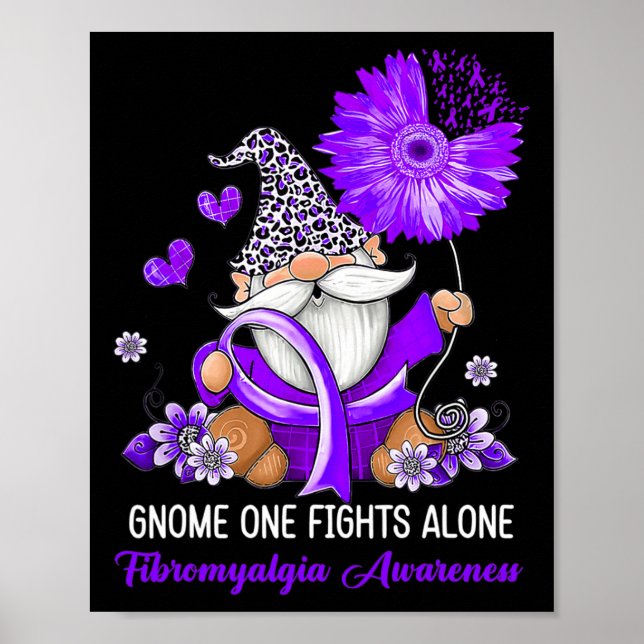 One Fights Alone Ribbon Fibromyalgia Awareness  Poster (Front)
