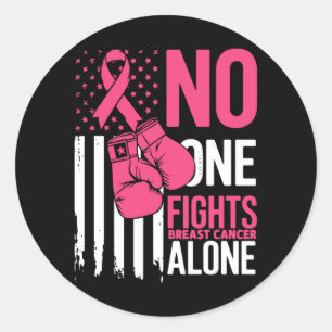 One Fights Breast Cancer Alone Usa Flag Boxing Classic Round Sticker