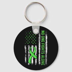 One Fights Mental Health Alone American Flag Green Key Ring