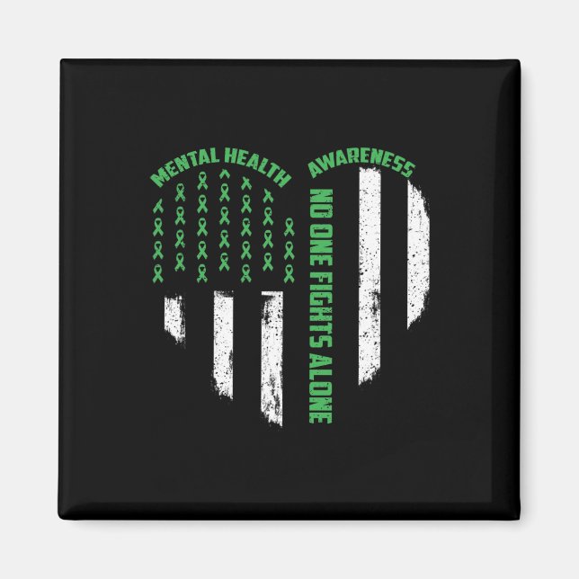 One Fights Usa Flag Heart Alone Mental Health Awar Magnet (Front)