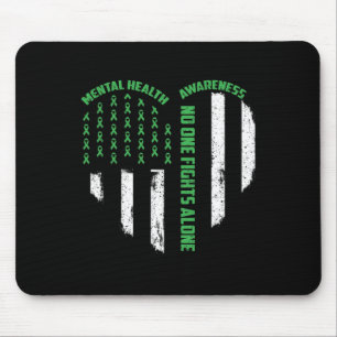 One Fights Usa Flag Heart Alone Mental Health Awar Mouse Mat