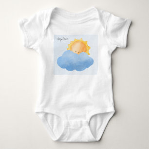 One First Birthday Name Sun and Cloud  Baby Bodysuit