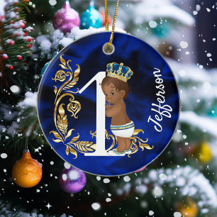 One First Birthday Personalised African American  Ceramic Tree Decoration
