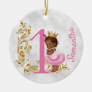 One First Birthday Personalised African American Ceramic Tree Decoration