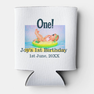 One first birthday photo modern add name date can cooler