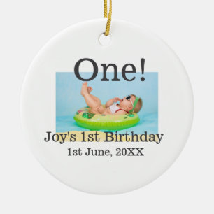 One first birthday photo modern add name date ceramic tree decoration