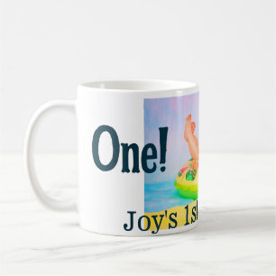 One first birthday photo modern add name date  coffee mug