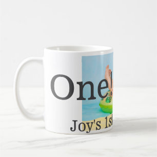 One first birthday photo modern add name date  coffee mug