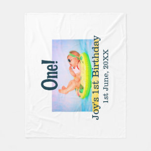 One first birthday photo modern add name date  fleece blanket