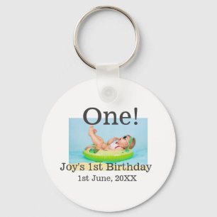 One first birthday photo modern add name date key ring