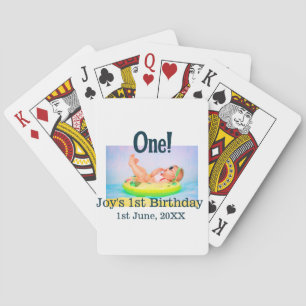 One first birthday photo modern add name date  playing cards