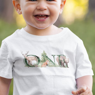One First Birthday Woodland Bear Deer Woods Baby T-Shirt