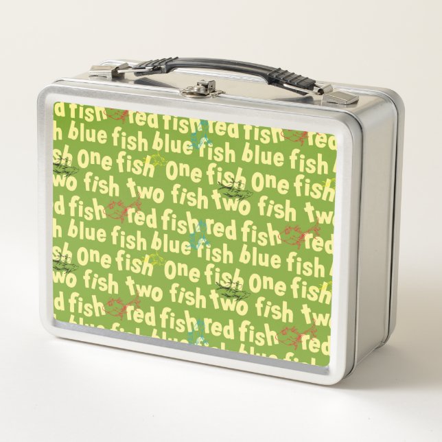 One Fish Two Fish Typography Pattern Metal Lunch Box (Front)