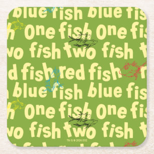 One Fish Two Fish Typography Pattern Square Paper Coaster