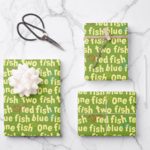 One Fish Two Fish Typography Pattern Wrapping Paper Sheet