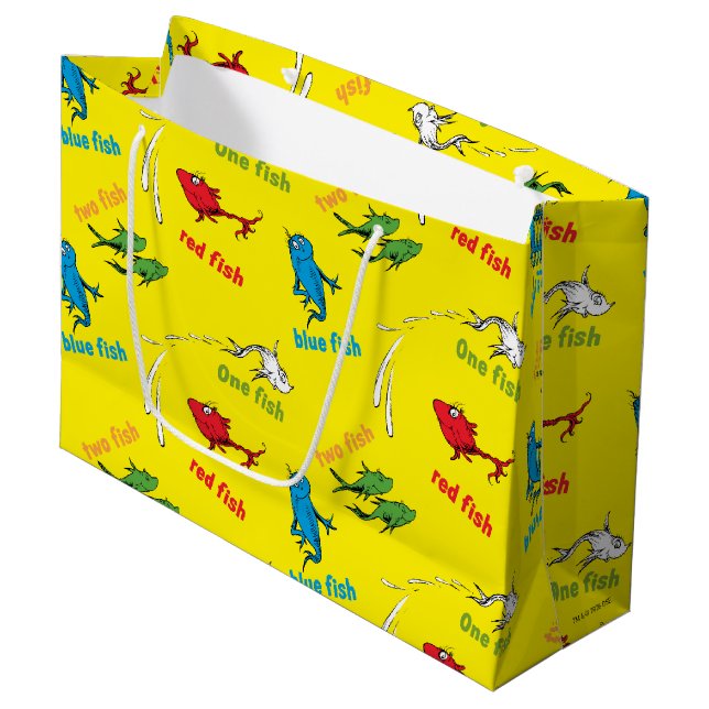 One Fish Two Fish Yellow Pattern Large Gift Bag (Front Angled)