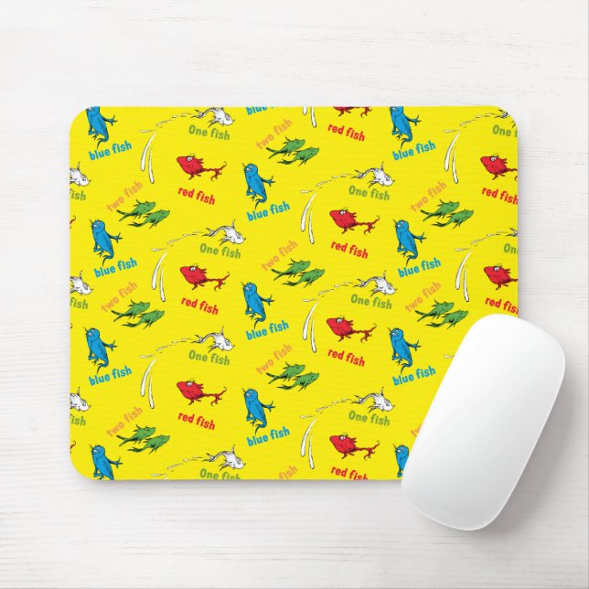 One Fish Two Fish Yellow Pattern Mouse Mat (With Mouse)
