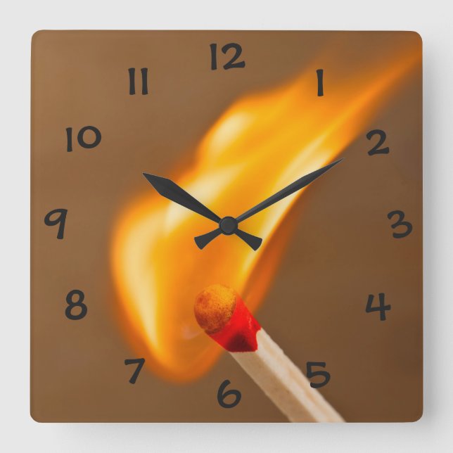 One Flame of Fire Square Wall Clock (Front)
