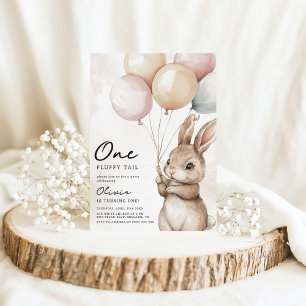 One Fluffy Tail Bunny 1st Birthday Invitation