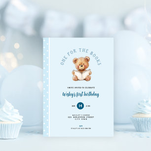 One for the Book 1st Birthday Invitation for Boys