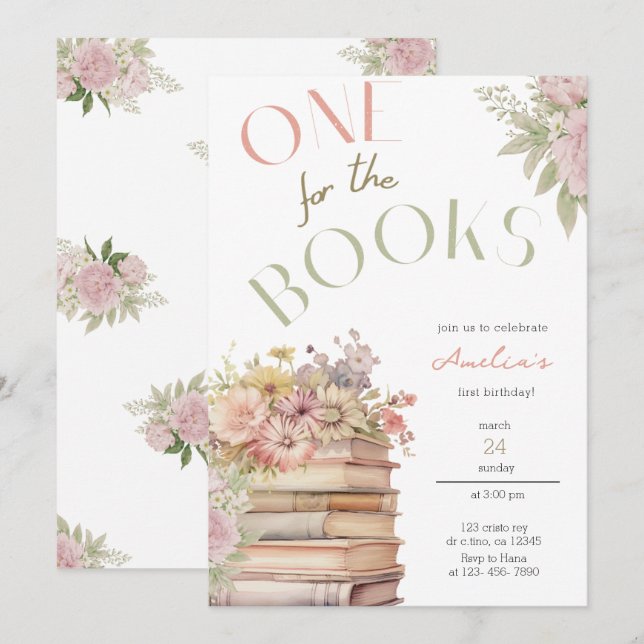 One For The Books First Birthday Invitation (Front/Back)