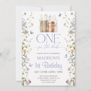 One For The Books Floral Storybook 1st Birthday Invitation